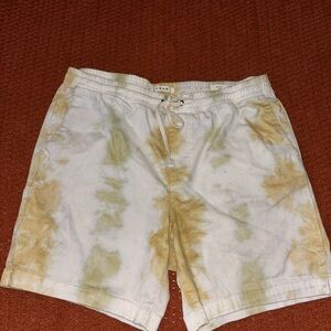 PacSun White and Yellow Tie-Dye Drawstring Shorts
